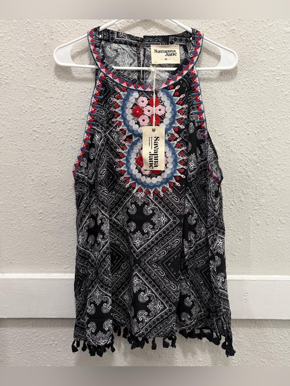 Savanna Jane Embroidered Halter Neck Tank Top NWT 2X